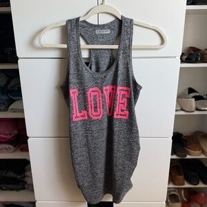 NWOT Love Fit Gray Sport Tank Top with Pink Love Print Size Small